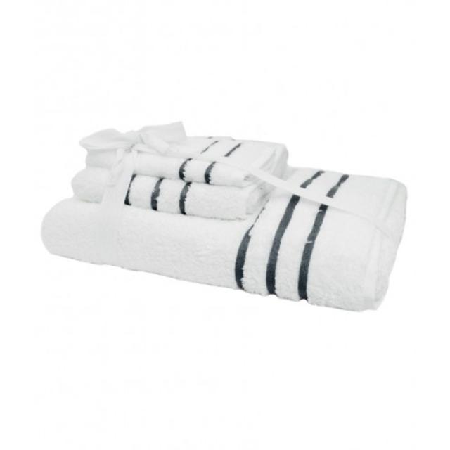 Bath Towel Set - White with Graphite
