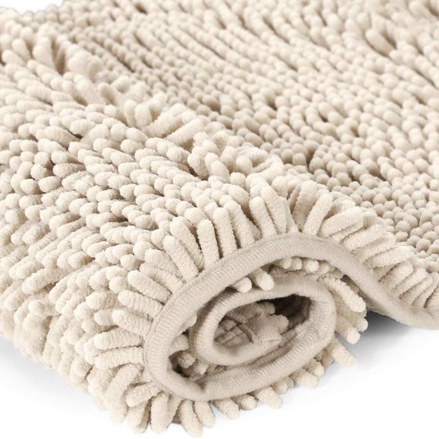Microfiber Bath Rugs Chenille Floor Mat Ultra Soft Washable Bathroom Dry Fast Water Absorbent Bedroom Area Rugs, 20 x 32 - Inch, Ivory