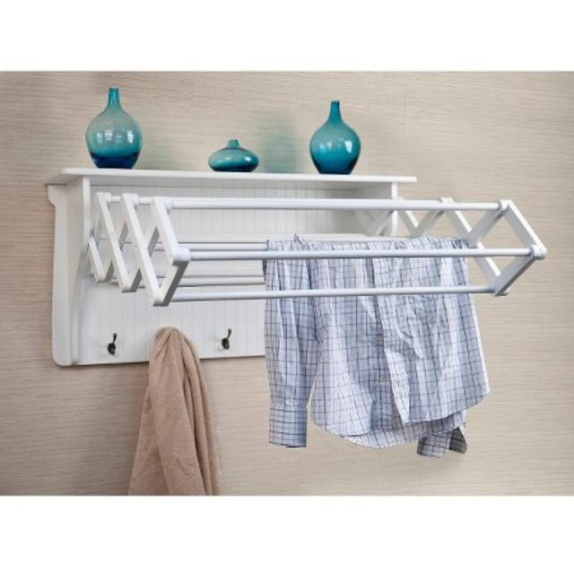 Wall Shelf with Collapsible Drying Rack and Hooks