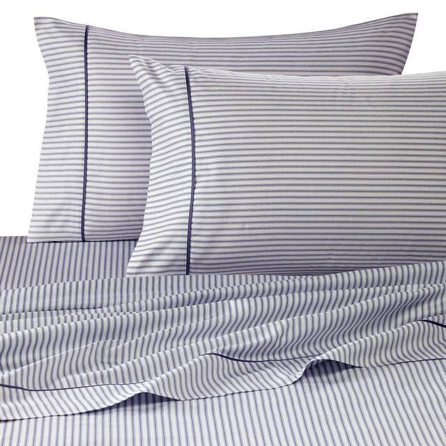 Wamsutta® 400 Thread Count Stripe Printed Queen Sheet Set in Blue Jean