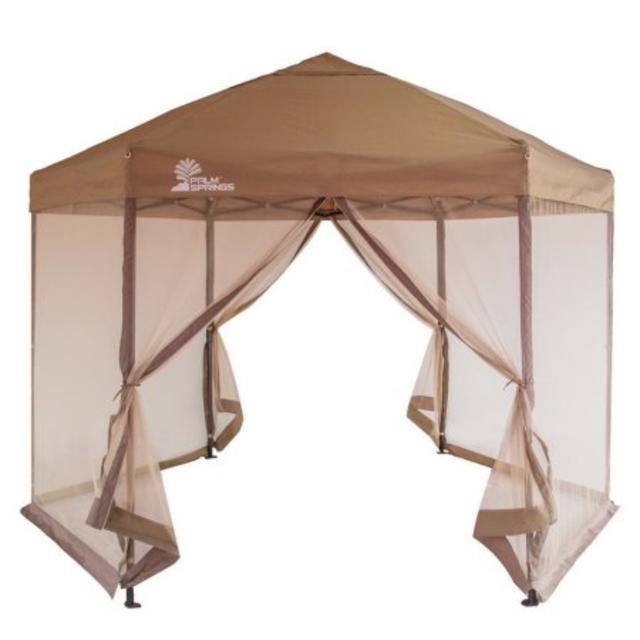 Palm Springs Hexagonal Pop Up Canopy Tent with Mesh Walls