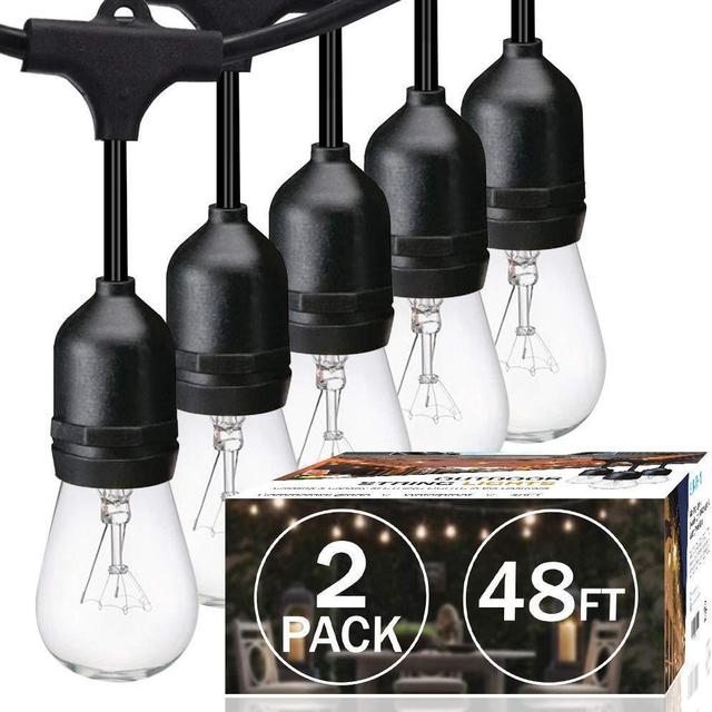 SUNTHIN Pack of 2 48ft String of Lights with 15 x E26 Sockets and Hanging Loops 18 x 11 Watt S14 Bulbs 3 Spares Indoor Outdoor String Lights Commercial String Lights Patio Lights Light Strings