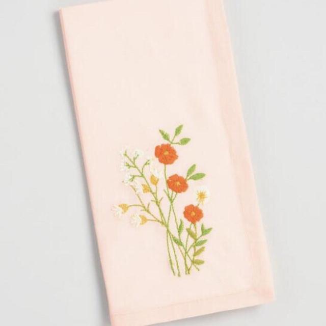Peach Embroidered Floral Napkins Set of 4