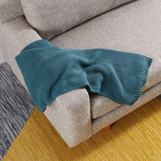 Cotton Knit Throw in Mineral Blue
