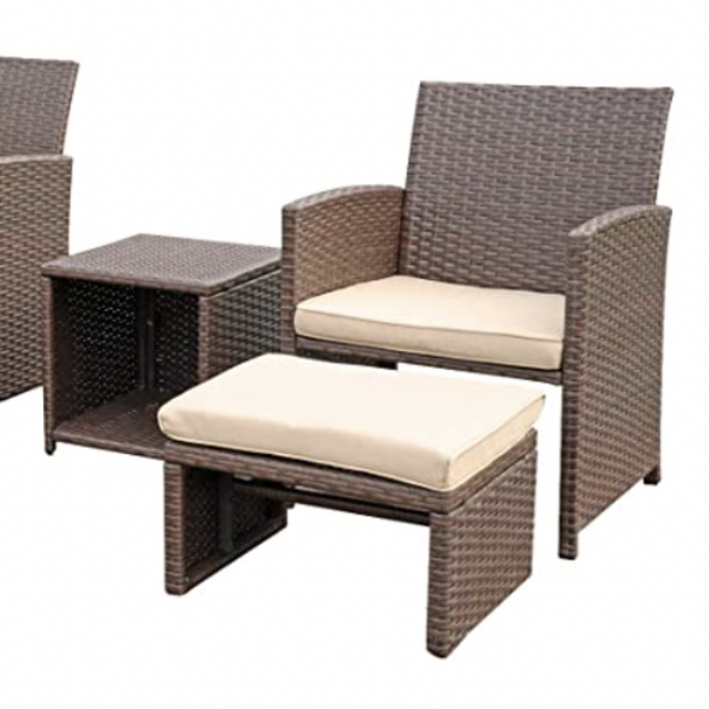 Balcony Furniture Set with Beige Cushions