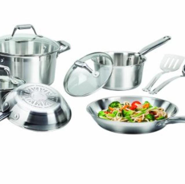 T-fal C811SA Elegance Stainless Steel Cookware Set, 10-Piece, Silver