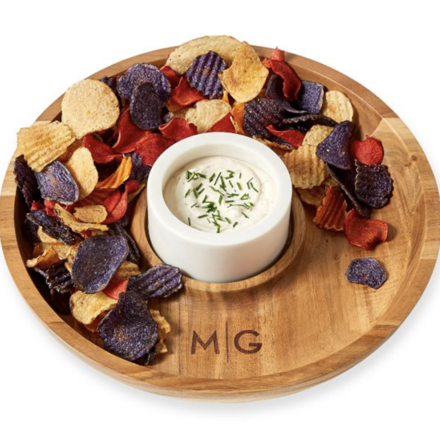 Wood and Marble Chip and Dip Set - White