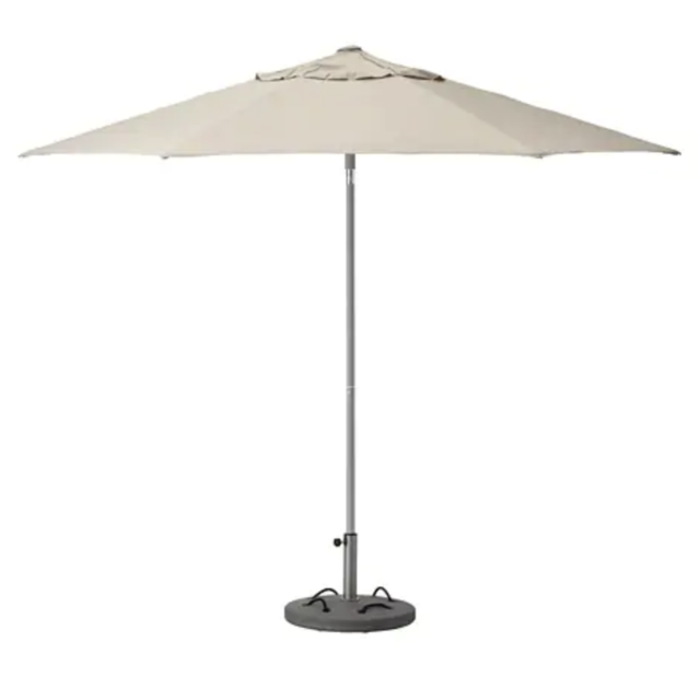KUGGÖ /  LINDÖJA - Umbrella with base, beige, Lökö gray