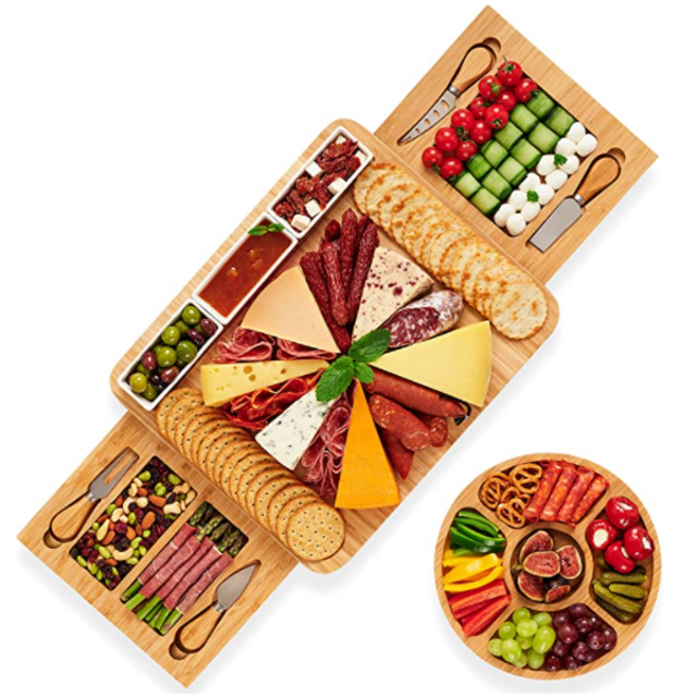 Stedware Charcuterie Cheese Board & Knife Set, Extra Large Bamboo Platter