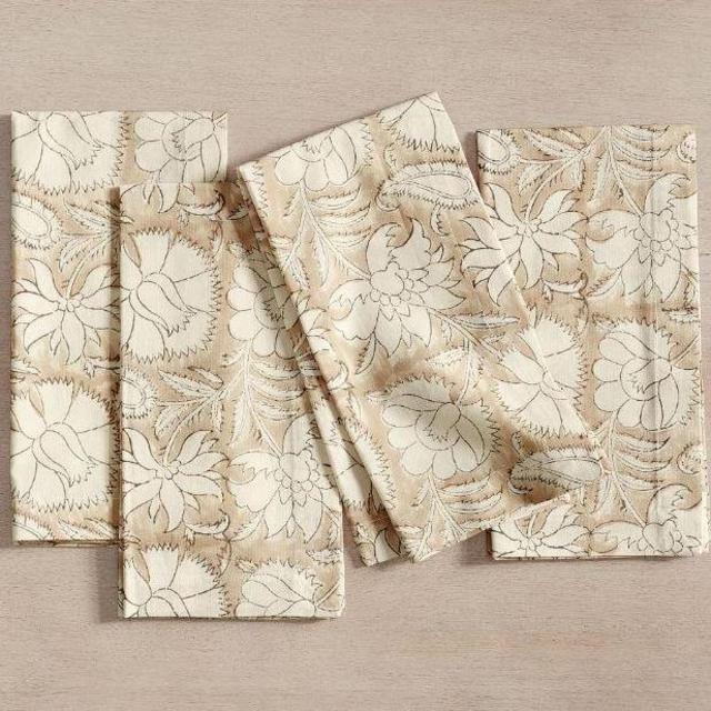 Block Print Sabah Natural Floral Napkins - Set of 4