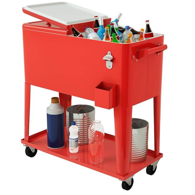 Giantex 80-Quart Cooler Beer Cart Outdoor Entertaining Rolling Party Steel Bar Bistro Beverage Cooler Cart