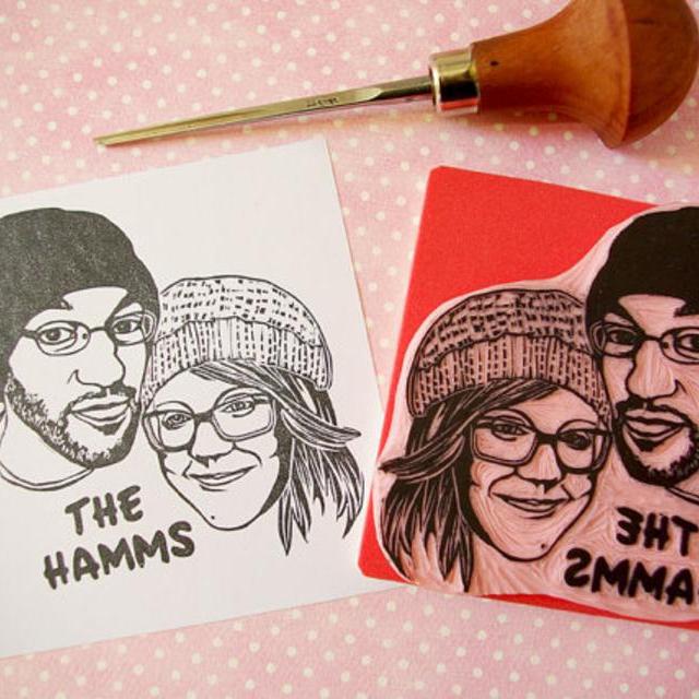 Custom couple portrait hand carved stamp