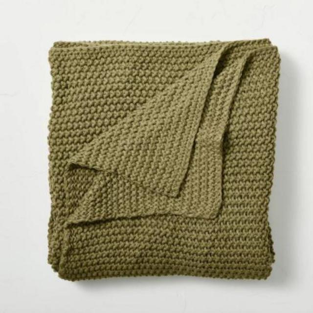 Green - Chunky Knit Bed Blanket - Casaluna™