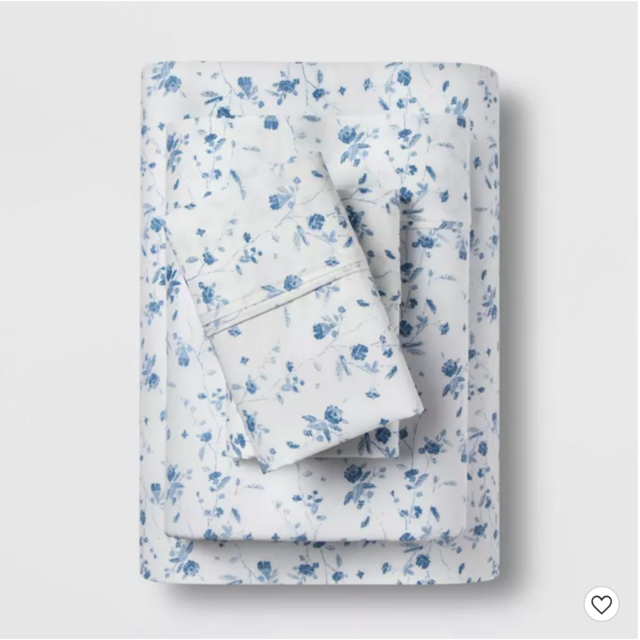 400 Thread Count Printed Performance Sheet Set - Queen - White/Blue floral