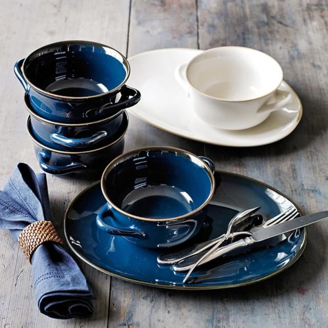 Farmhouse Double Handle Bowls, Set of 4 - Blue