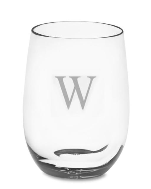 DuraClear® Osteria Stemless White Wineglass, Set of 6, Monogram/Traditional Block - Style 11 Personalization: B