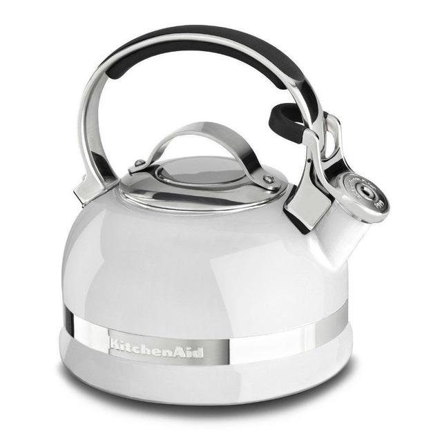 White KitchenAid KTEN20SBER 2.0-Quart Kettle with Full Stainless Steel Handle and Trim Band - White