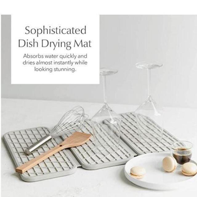 Dorai Home Dish Pad – Collapsible Kitchen Drying Mat – Wrapped in Silicone Webbing to Protect Dishes – Dries Instantly – Modern and Stylish – Minimal Design to Match Any Countertop – Sandstone