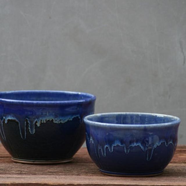 Handthrown Bowl Large and Medium Nesting Snowflake Blue