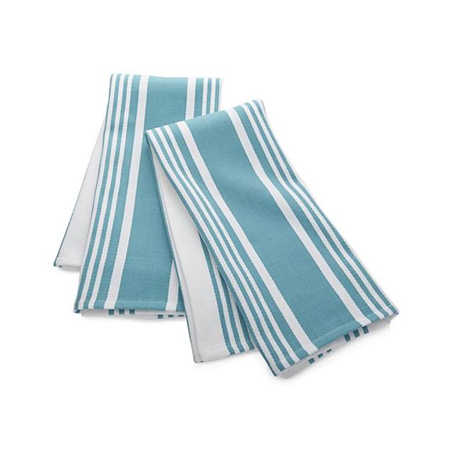 Set of 2 Cuisine Stripe Aqua Dish Towels
