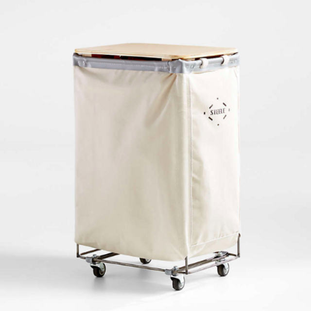 Steele 2.5-Bushel Canvas Vertical Rolling Laundry Hamper with Wood Lid