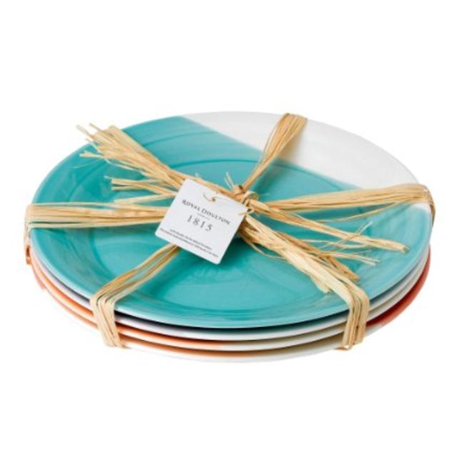 Royal Doulton 1815 Bright Colors Mixed Patterns Dinner Plates (Set of 4), 11.4", Multicolor