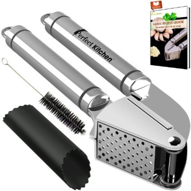 iPerfect Kitchen Stainless Steel Garlic Press Complete Bundle
