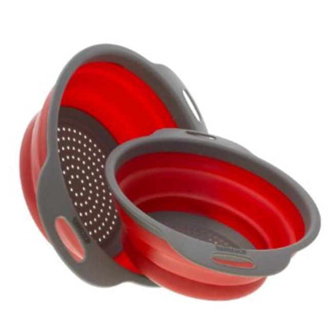 [Set of 2] Collapsible Silicone Kitchen Strainer (Colander) Set By Comfify Includes 2 Silicone Strainer Sizes 8" - 2 Quart and 9.5" - 3 Quart Red and Grey