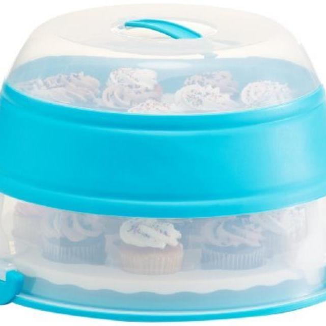 Prepworks by Progressive Collapsible Cupcake and Cake Carrier, Teal - in Amazon Frustration Free Packaging