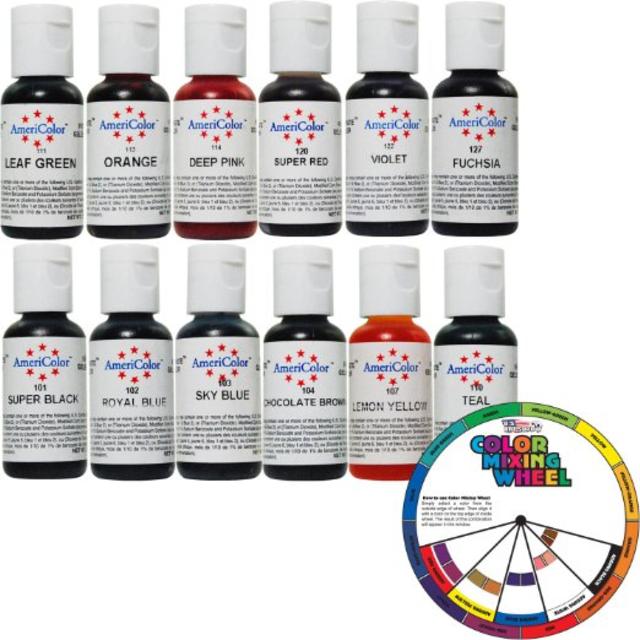 AmeriColor Student Soft Gel Paste Food Color 12 Pack Kit with (FREE US ART Color Mixing Wheel)