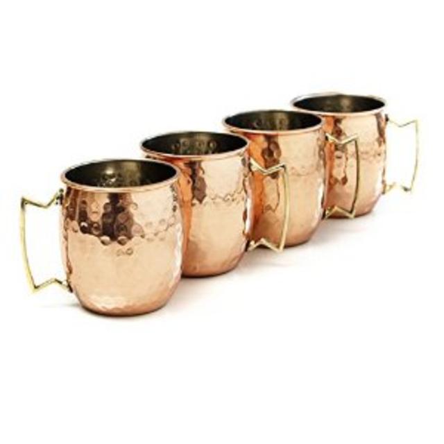 Moscow Mule Hammered Copper 18 Ounce Drinking Mug, Set of 4