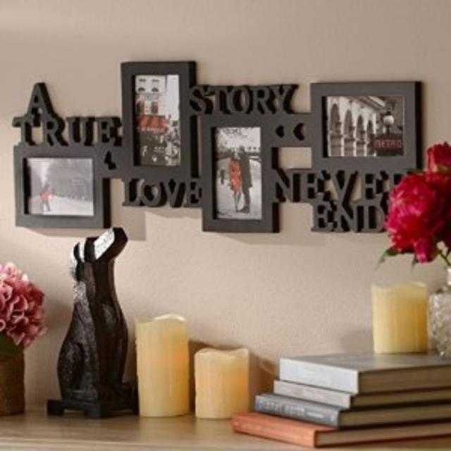 A True Love Story Never Ends 4 Picture Opening 4x6 Black Collage Photo Frame V-day Wedding Anniversary Newlywed Gift