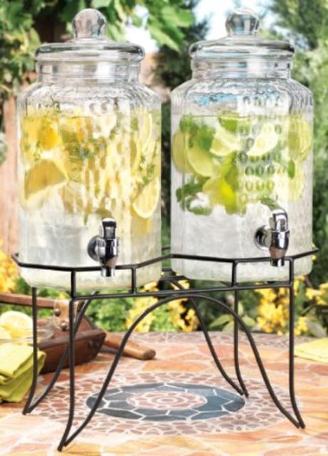 Home Essentials 1842 Del Sol Hammered Jug Beverage Dispenser With Rack, Set Of 2