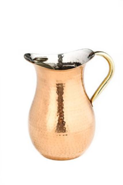 Old Dutch Copper Plated Hammered Water Pitcher with Brass Ice Guard Handle, 2.25-Quart