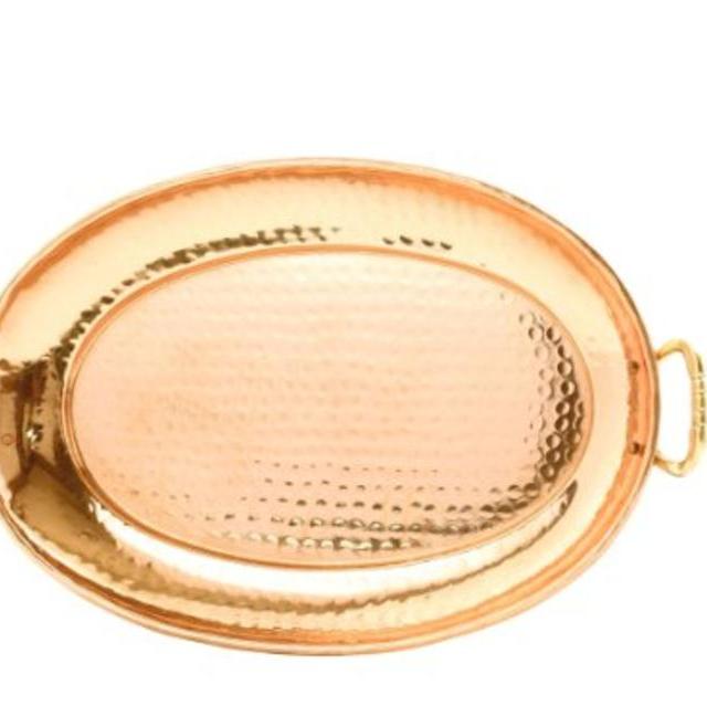 Old Dutch 17¿ x 13¿ Solid Copper Oval Tray w/Cast Brass Handle
