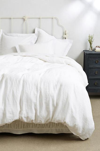 Anthropologie Soft-Washed White Linen Duvet