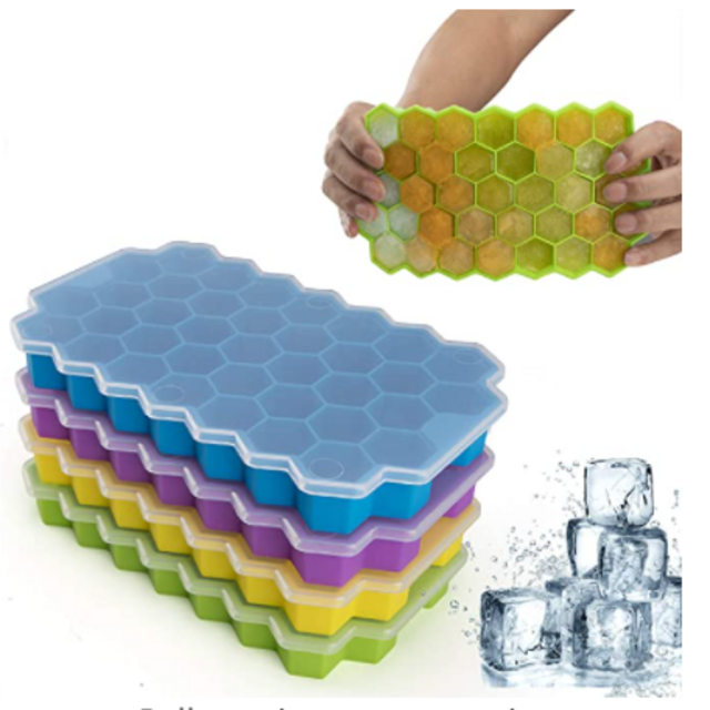Ice Cube Trays with Lids Ice Cube Molds 4Pack for Chilled Drinks, Whiskey & Cocktails (4 Colors)