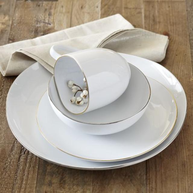 Organic Shaped Dinnerware Set-Metallic Rimmed