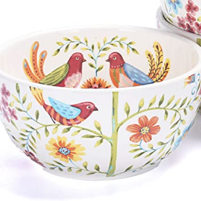 Bico Red Spring Bird Ceramic Bowls Set of 4