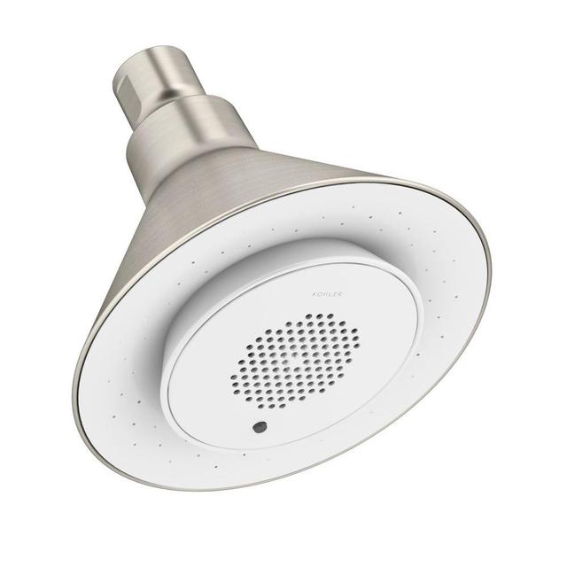 Moxie 1-Spray 5 in. Showerhead with Wireless Speaker in Vibrant Brushed Nickel (Also at Home Depot)