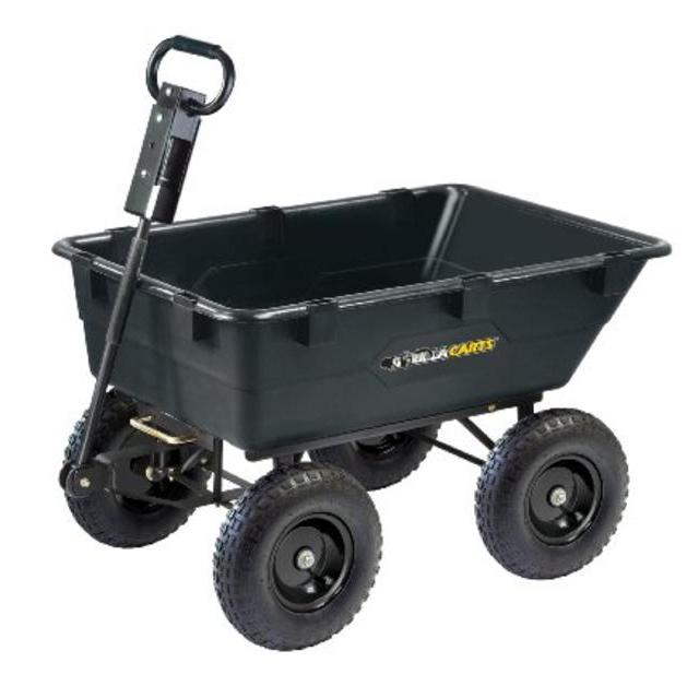 Gorilla Carts GOR866D Heavy-Duty Garden Poly Dump Cart with 2-In-1 Convertible Handle, 1,200-Pound Capacity, 40-Inch by 25-Inch Bed, Black Finish