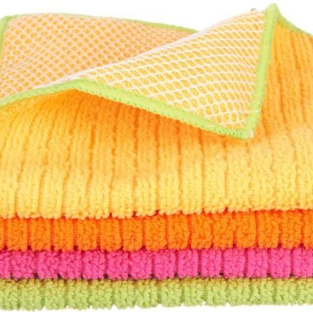 Ritz Microfiber 12 by 12-Inch Dish Cloth with Poly Scour Side, AssortedPink/Yellow/Orange/Green, 4-Pack
