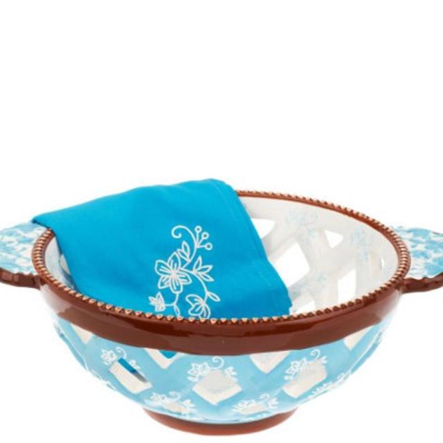 Temp-tations Floral Lace Figural Round Bread Basket w/Cloth Napkin