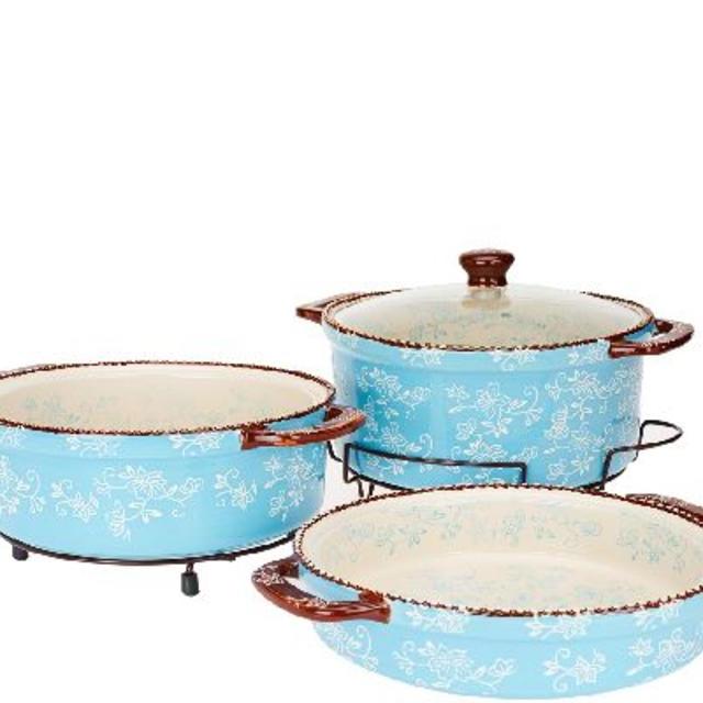 Temp-tations Floral Lace Cook & Look 3pc Round Baker Set