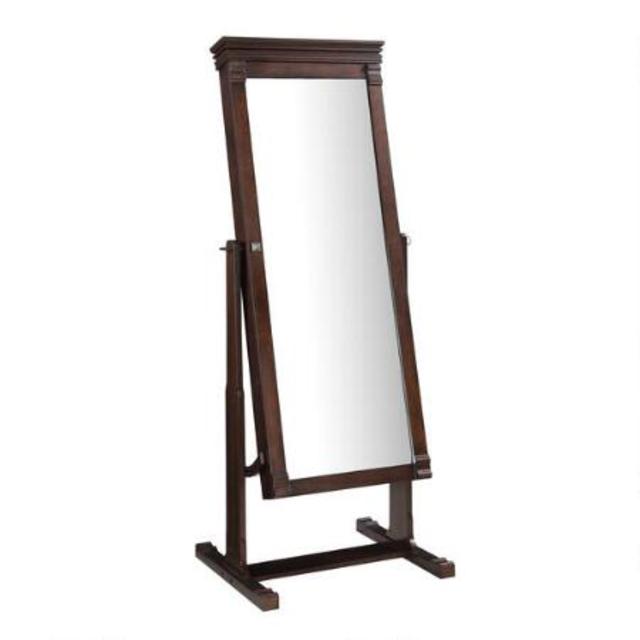 Walnut Cheval Jewelry Armoire with Mirror
