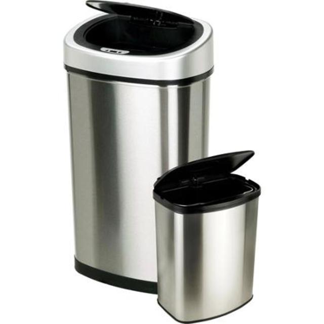 Nine Stars 13-Gallon Slim / 2-Gallon Trash Can Combo Set, Stainless Steel