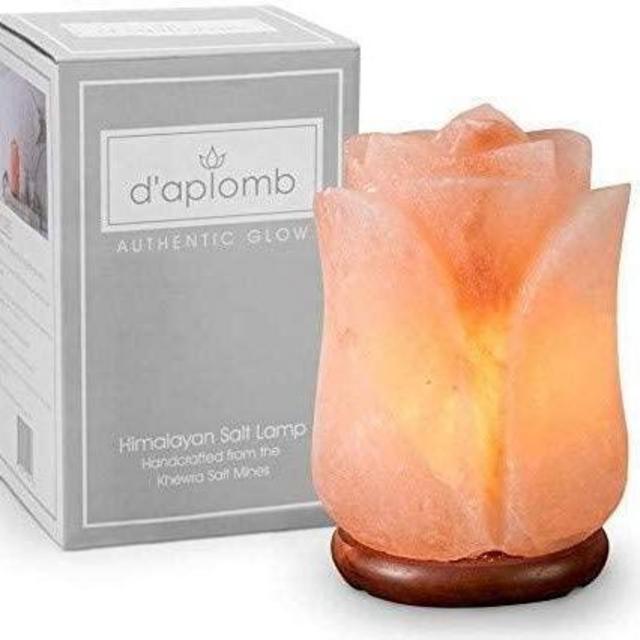 d'aplomb 100% Authentic Natural Himalayan Salt Lamp; Hand Carved Flower Rose Pink Crystal Rock Salt from Himalayan Mountains; UL-Listed Dimmer Cord; 8 lbs