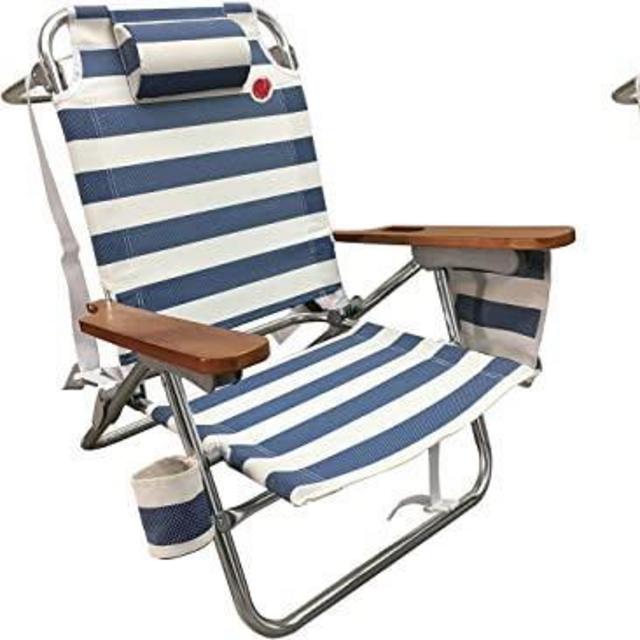 OmniCore Designs Multi-Position Wood Arm Beach Chair (2-pk) | Headrest, Media Organizer Pocket, Cup Holder, textilene Fabric, Dual Backpack Carry Straps | Outdoor Patio and Camping Chair