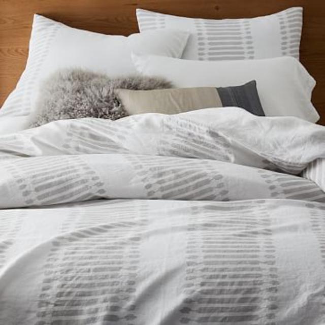Belgian Flax Linen Ikat Stripe Duvet Cover, full/queen