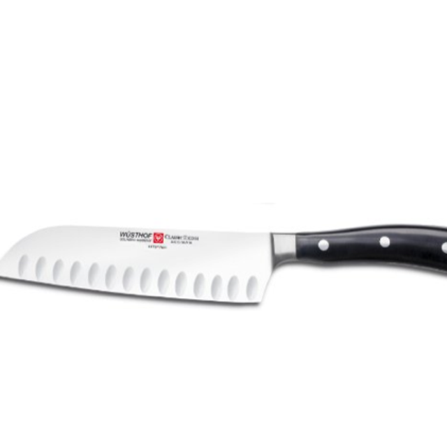 Wusthof Classic Ikon 7-Inch Santoku, Hollow Edge, Black